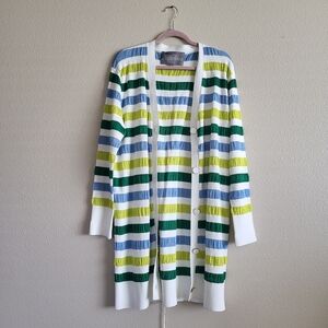 Lela Rose Anthropologie Striped Corset Back Ruched Cardigan sz XL